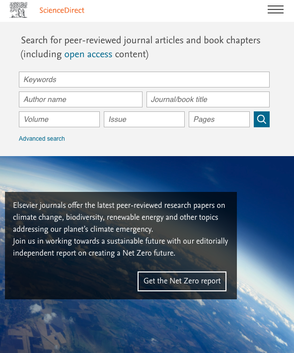 Sciencedirect homepage